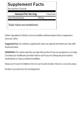 Liver Glandular 500 mg 60 Caps Swanson (282970451)