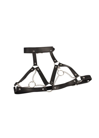 Портупея на груди з ланцюжками та декоративними кільцями на соскі BEHAVE! Luxury Fetish чорна Chisa (338423249)