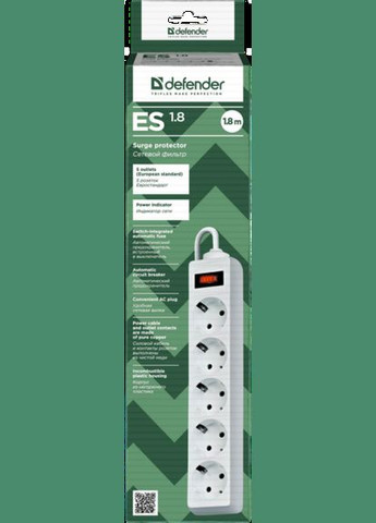 Мережевий фільтр живлення ES 1.8m 5 роз. white (99481) Defender (278367615)