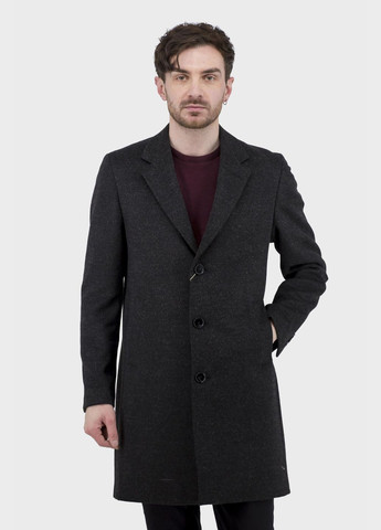 Темно-серое демисезонное Мужское среднее шерстяное пальто с вискозой, приталенный крой, английский воротник, классический стиль Simoni (графит, ), 47236 No Brand