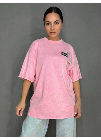 Футболка женская A-N 25012 удлиненная оверсайз с нашивками патчами впереди one size No Brand - (316578224)