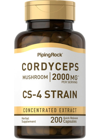 Гриб кордицепс Cordyceps Mushroom, 2000 mg (per serving), 200 Quick Release Capsules Piping Rock (278797477)