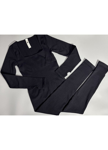 Женский спортивный комбинезон с длинным рукавом. No Brand чёрный