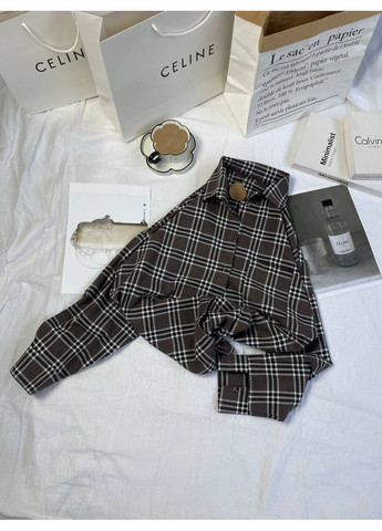 Темно-коричневая повседневный, кэжуал рубашка однотонная No Brand с длинным рукавом