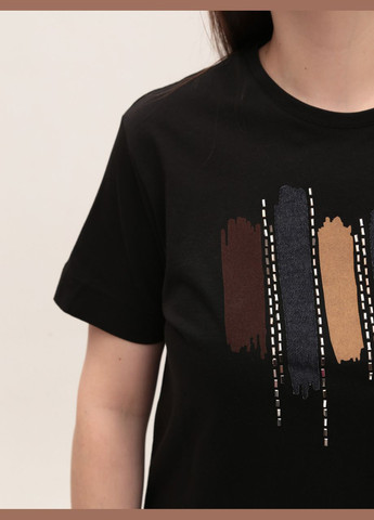 Жіноча футболка чорна пряма з принтом MDG Пряма - (323202289)