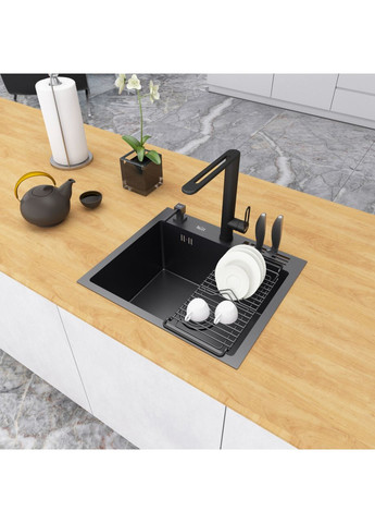 Черная кухонная мойка 45 см накладная из нержавейки NВ-5245 Nett (336939077)