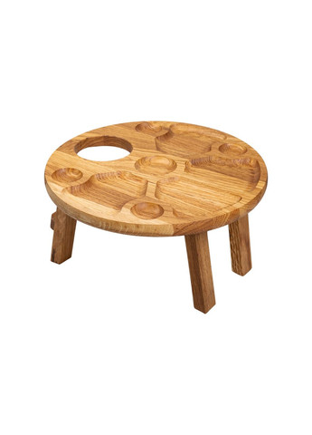 Винный столик-менажница из дерева круглый дуб для пикников и вечеринок сервировочный столик ProDobro (364190354)