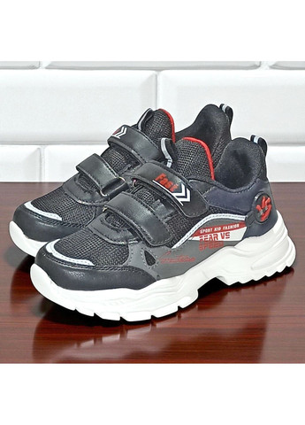 Черные демисезонные ортопедические текстильные кроссовки на липучках для мальчика Boyang