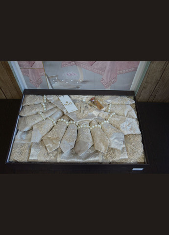 Велюрова скатертина з ранером Aylin Set 160×350+12 серветок Бежева Selin (338425327)