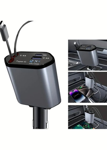 Автомобильное зарядное устройство в прикуриватель с быстрой зарядкой 4в1 Type-C 14x6.5x3.5 см (2104618591) No Brand (336213557)