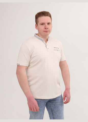 Бежевая футболка-поло мужское бежевое однотонное воротник стойка для мужчин MCS