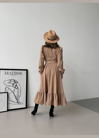 Бежевое кэжуал платье из вельвета No Brand однотонное