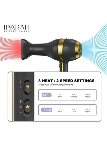 Фен стайлер IPARAH P-342 фен концентратор 3 скорости 2 режима температуры Черный/Золото 2200 Вт No Brand (317270001)
