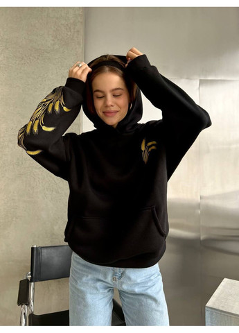 Жіноче худі оверсайз з капюшоном і принтом на рукаві Україна (354693452)