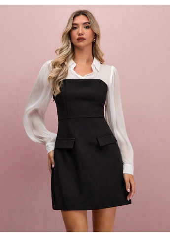 Черно-белое платье SHEIN однотонное