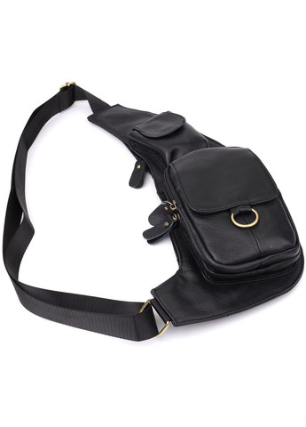 Сумка слінг через плече чоловіча шкіряна для телефону та документів середня Чорний 39033 Vintage (351403630)