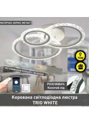 Смарт люстра управляемая светодиодная TRIO ICE 3R 70 Вт 510x380x107 мм Белая ESLLSE (365651695)