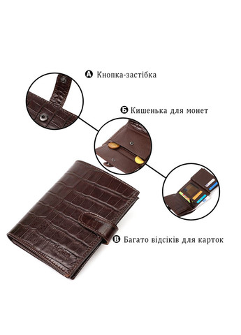 Мужское кожаное портмоне с тиснением под крокодила и монетницей коричневое (sku_22058) No Brand (327820135)