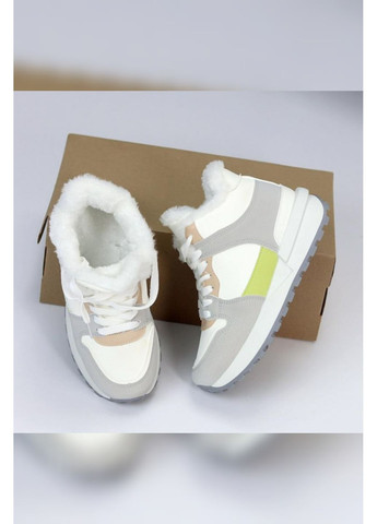 Жіночі зимові високі кросівки-хайтопи на хутрі з біло-сірим дизайном Jiao Li Mei Хайтопи білі зими (355889297)