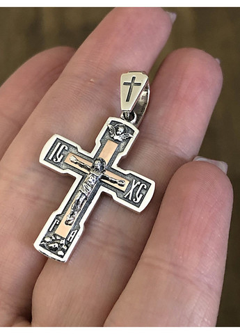Православный серебряный крестик с золотыми пластинами. Оберег. Кулон из 925 пробы. DeLoS (352229391)