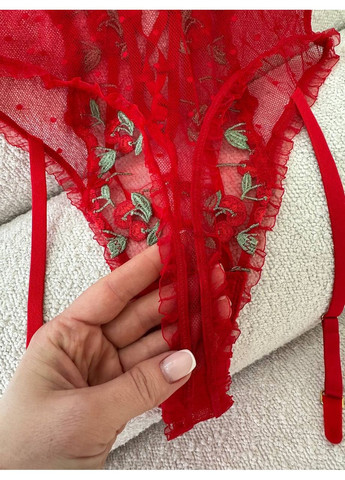 Боді червоне напівпрозоре з квітковою вишивкою та зав’язками Vital-Textile 722/23 (361853772)