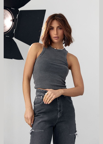 Женская майка в рубчик с рваным декором Liton — 296469628