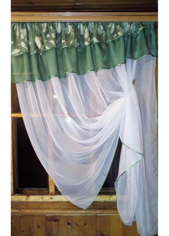 Фіранка кухонна коротка готова Алія біла лілія зелена No Brand (372133823)