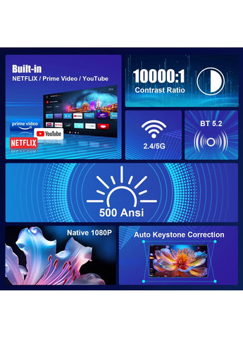 Смарт Проектор 4K Android 11 HD BT5.0 Dual Wi-Fi Домашній кінотеатр Black Magcubic HY320 (354179029)