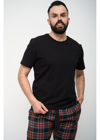 Піжама чоловіча футболка + штани в клітинку чорні Handy Wear (293275178)
