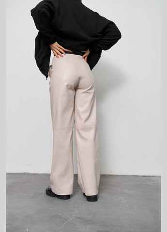 Женские брюки палаццо из эко кожи цвет бежевый р.L 450868 New Trend (282926576)
