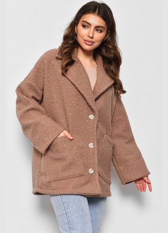 Коричневое демисезонное Пальто женское полубатальное укороченное цвета мокко Let's Shop