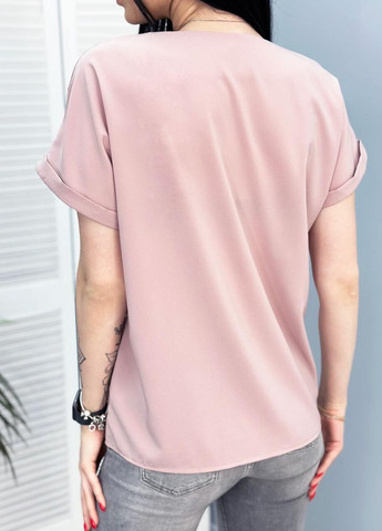 Пудровая женская блузка с вырезом и коротким рукавом Fashion Girl