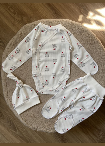 Молочний демісезонний набір боді, повзунята та шапочка-вузлик інтерлок Тімі Текс Комплект трійка