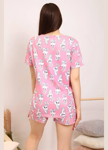 Розовая всесезон пижама женская розового цвета футболка + шорты No Brand Жіночі піжами