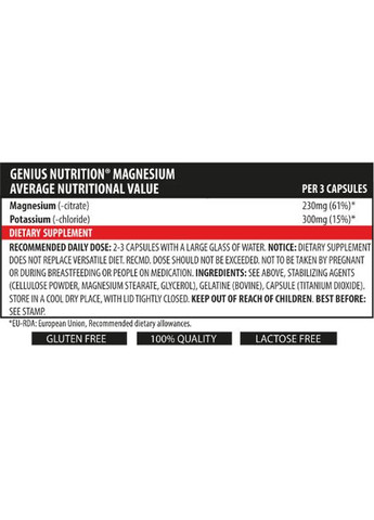 Magnesium 90 Caps Genius Nutrition (285736504)