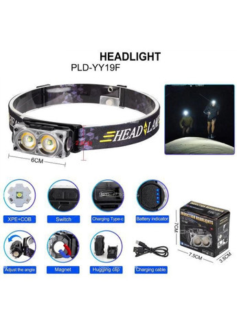 Налобный фонарь для автолюбителей YY-19F-2XPE(white)+2COB(yellow), Фонарик светодиодный RQ-167 на голову Bailong (351485989)