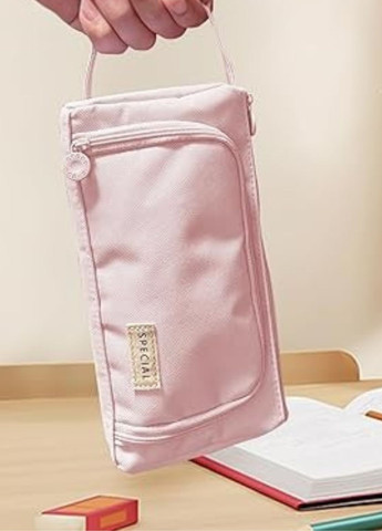 Шкільний пенал для канцелярії косметичка для дівчат на блискавці рожевий (60129) No Brand (348782677)