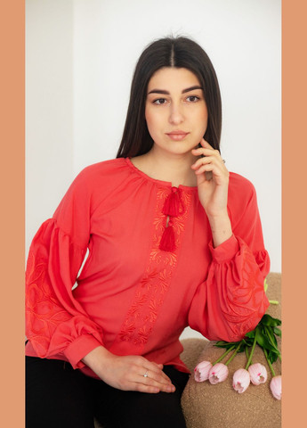 Розовая женская вышиванка vishivano4ka 2900 узор цветочный штапель (330598475)