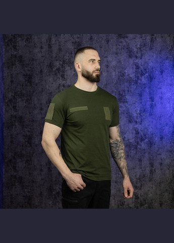 Тактична чоловіча футболка хакі з липучками під шеврони No Brand (346263331)