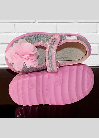 Серебристые ортопедические тапочки на липучке для девочки сменная обувь катя Waldi с цветами, с бантом