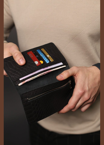 Мужское портмоне из натуральной кожи тиснение питон (черное) SKILL Портмоне (296478638)