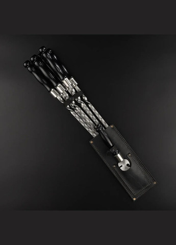 Шашличний набір-комплект на 6 шампурів у шкіряному сагайдаку "Grills " Чорний Handmade G19 (342745304)