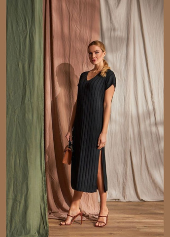 Чорна повсякденний подовжена сукня вільного крою з бавовною та віскозою (2500) Triko Bakh