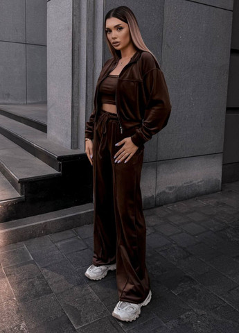 Базовий повсякденний демісезонний велюровий костюм двійка: кофта на блискавці + штани Tik-Tak (358058669)