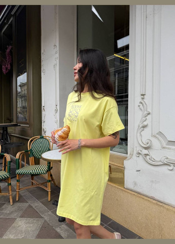 Жовтий повсякденний жіноча сукня-футболка вільного крою з бавовни сукня-футболка MonCher