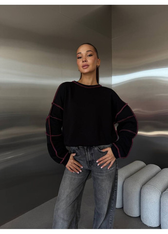 Черный женский свитшот однотонный без декора (361954218)