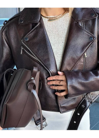 Темно-коричневая демисезонная куртка косуха искусственная кожа на подкладке Україна