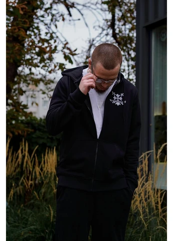 Чоловіча кофта демісезонна на блискавці чорна Chrome Hearts (379930883)