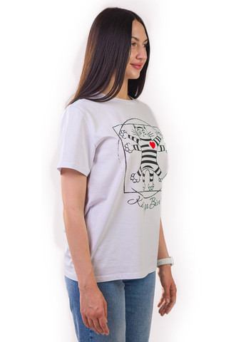 Біла футболка унісекс біла з коротким рукавом з принтом "кіт да вінчі" роз. m 4PROFI кулір (298127367)