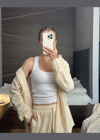 Женский костюм двойка в полоску: оверсайз рубашка и брюки с эластичным поясом. MonCher (347163950)